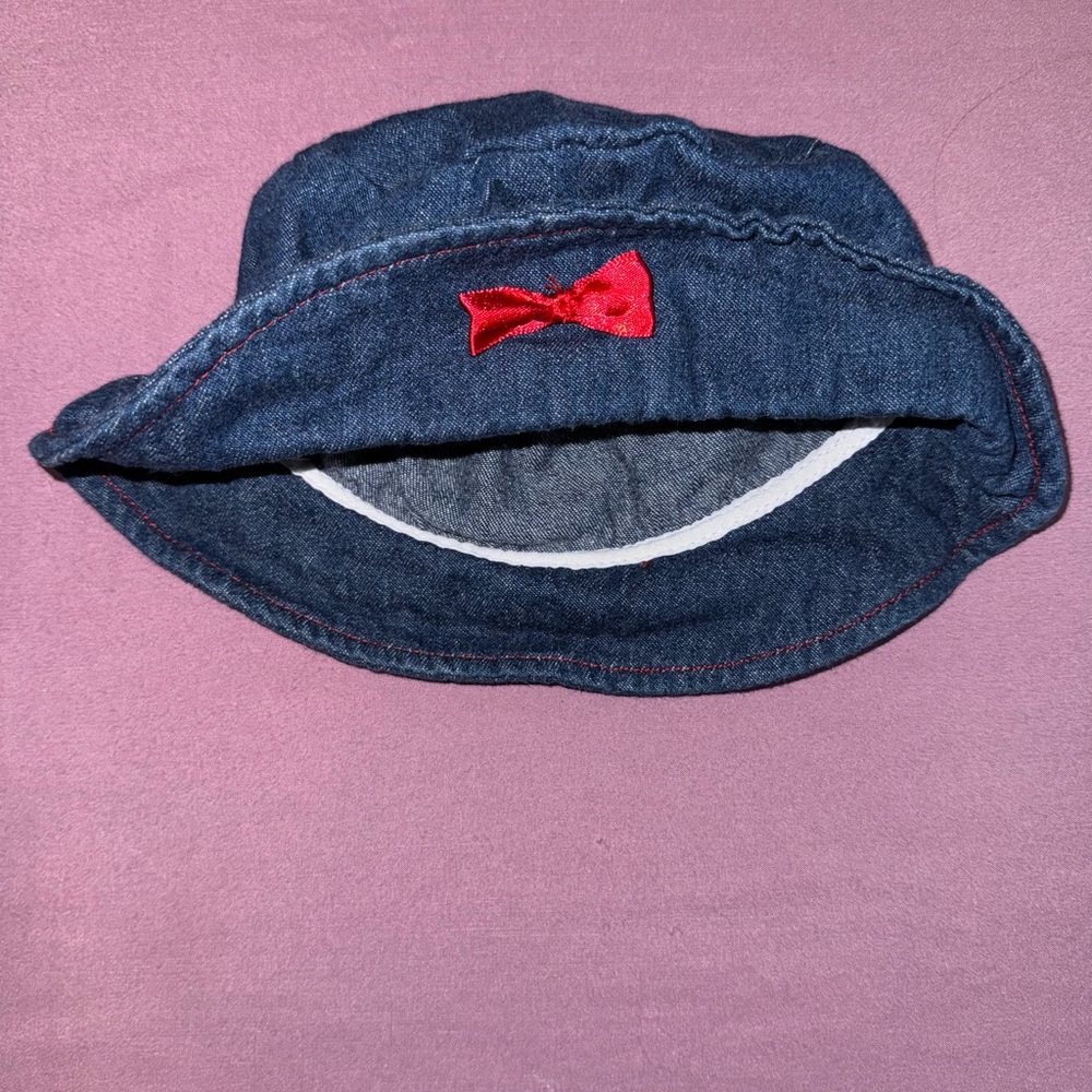 Denim Bucket Hat with Red Bow